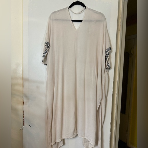 Umgee Tribal Open Front Kimono Duster S/M Half Sleeve Tan Embroidered - Picture 10 of 12